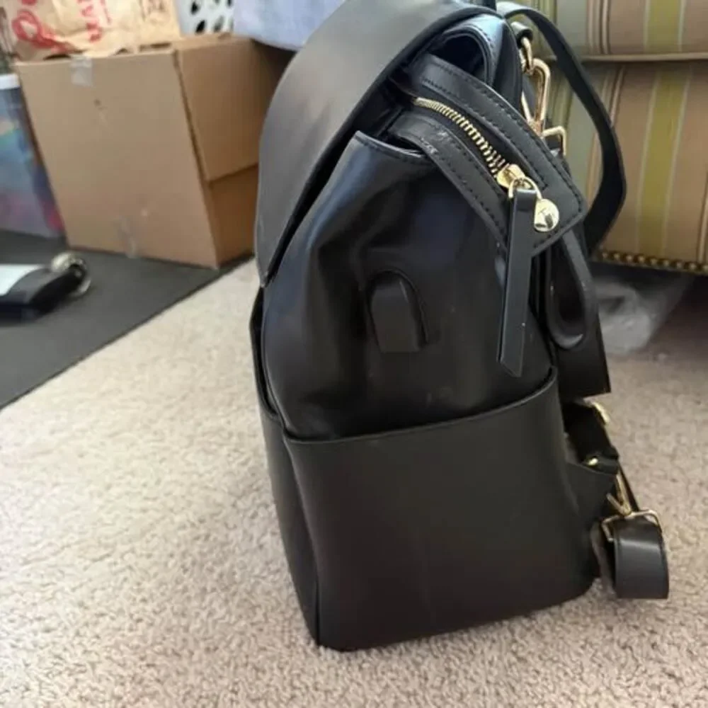 Mia + Sophia Black Vegan Leather Diaper Bag Backpack